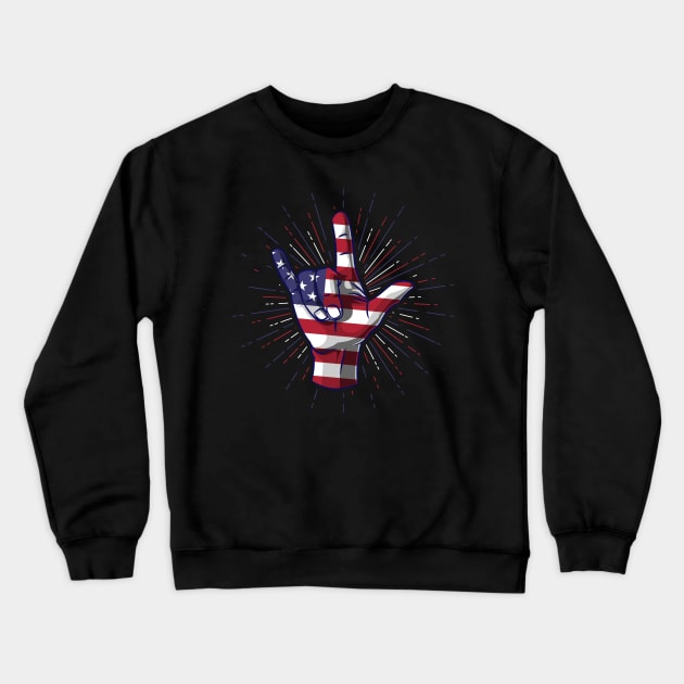 I Love You Hand Sign Gesture USA American Flag Cute Crewneck Sweatshirt by teeleoshirts